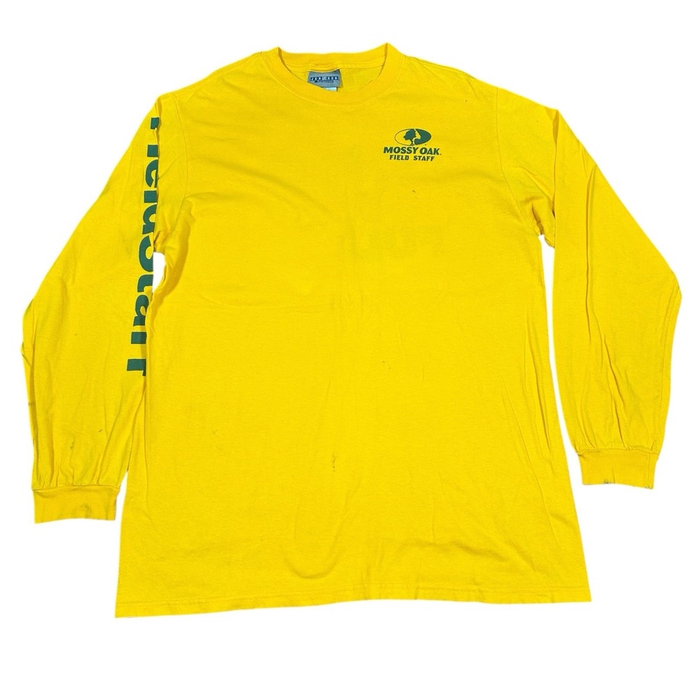 Vintage Mossy Oak Shirt Men L Yellow Field Staff "Full Strut" Turkey Long Sleeve